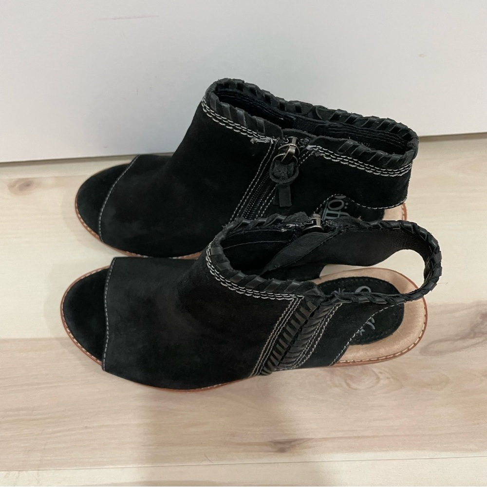 Sofft Maleigha Women's 6.5 Heeled Bootie Black Suede Leather Side Zip Open Toe - Picture 4 of 12